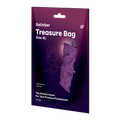 Satisfyer Treasure Bag Size XL toy bag packaging card, featuring a purple gradient background with white text and an illustration of the purple drawstring bag.
