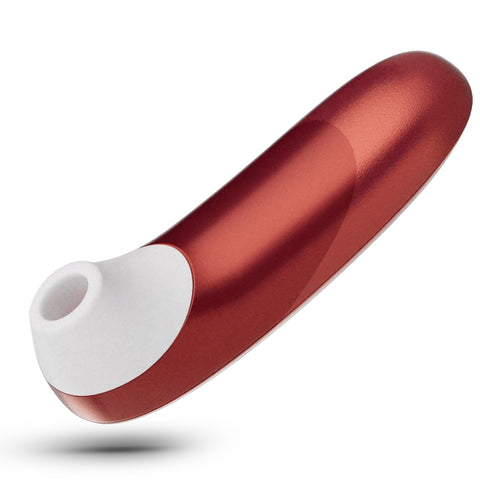 Red and white cylindrical object on a white background