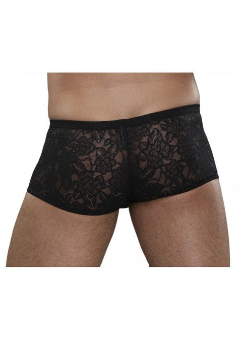 Male Power Stretch Lace Mini Short Black S