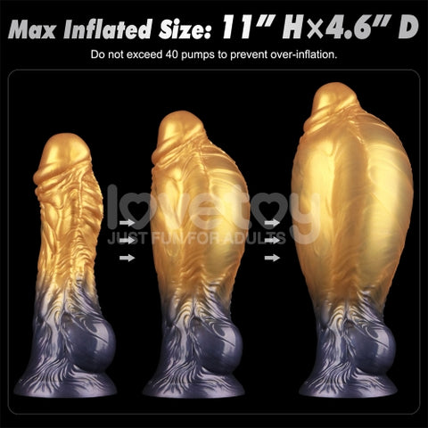 Lovetoy AEROSX Pump Up The Pleasure Dual Density Silicone Inflatable Dildo Gold 8"