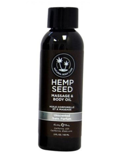 Black bottle of Hemp Seed Massage & Body Oil on a white background