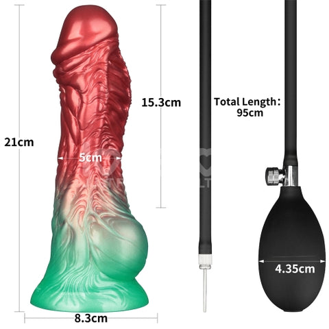 Lovetoy AEROSX Pump up the Pleasure Dual Density Silicone Inflatable Dildo Red/Green 8"