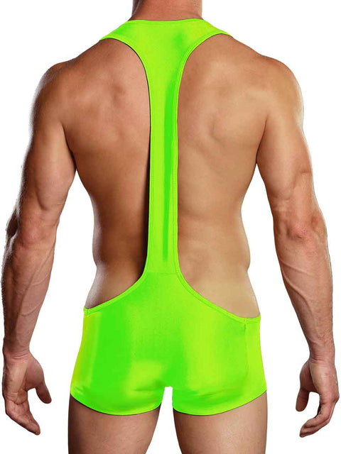 Male Power Nylon Spandex Sling Short Bodysuit L/XL Lime PAK846