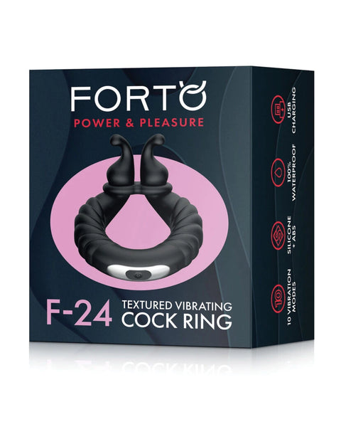 Forto F-24 Textured Vibrating Cock Ring Black