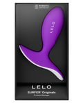 Purple LELO Surfer Originals prostate massager in packaging on a white background