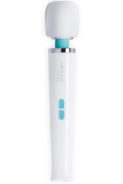 White electronic device with blue accents on a white background