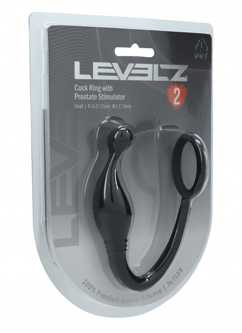 Levelz cock ring with prostate stimulator packaging on a white background