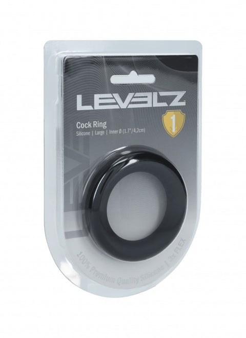 Black cock ring in Levelz packaging on a white background