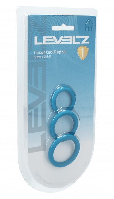 Levelz classic cock ring set packaging on a white background