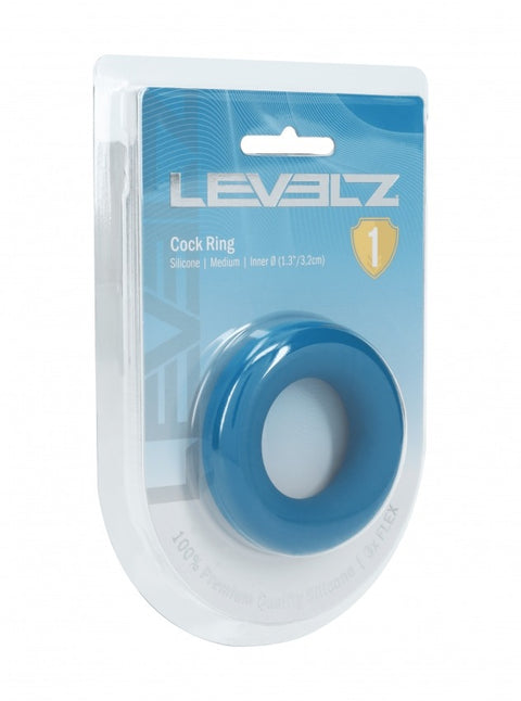 Blue cock ring in Levelz packaging on a white background