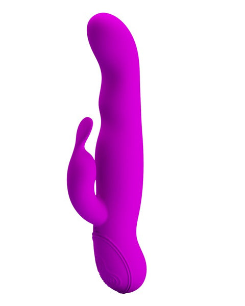 Purple silicone butt plug on a white background