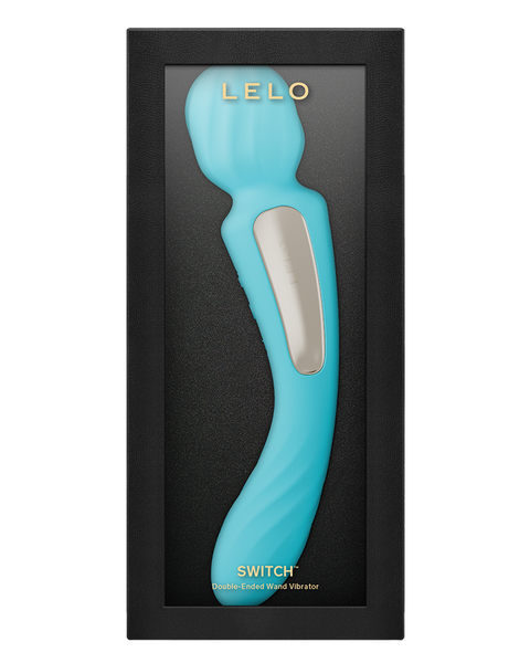 Turquoise 'Switch' vibrator in a black box with 'LELO' branding
