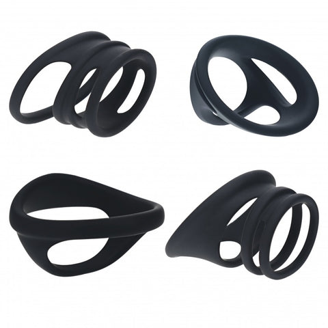 Levelz Set of 4 Silicone Cock & Ball Rings Black