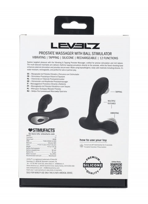 Levelz Vibrating & Tapping Silicone Prostate Massager with Ball Stimulator Black