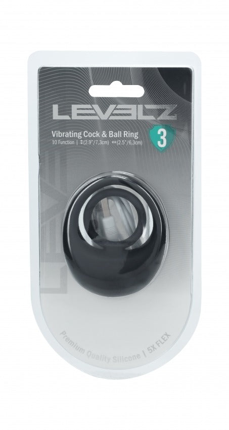 Levelz vibrating cock and ball ring packaging on a white background