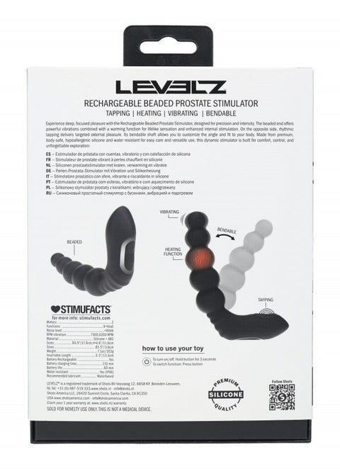 Levelz Vibrating Heating - Bendable Tapping Beaded Silicone Prostate Stimulator Black