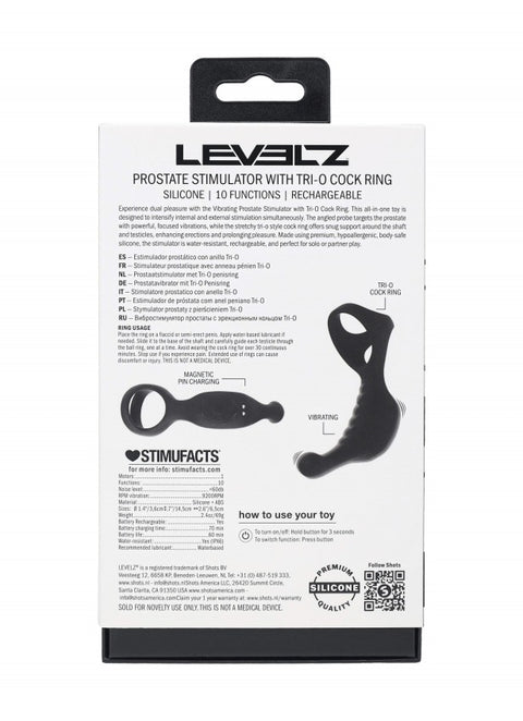 Levelz Vibrating Silicone Prostate Stimulator with Tri O Cock Ring Black