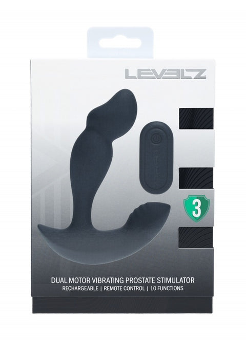 Levelz Dual Motor Remote Control Dual Motor Vibrating Liquid Silicone Prostate Stimulator Black