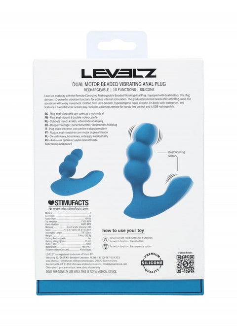 Levelz Dual Motor Remote Control Beaded Vibrating Liquid Silicone Prostate Stimulator Teal
