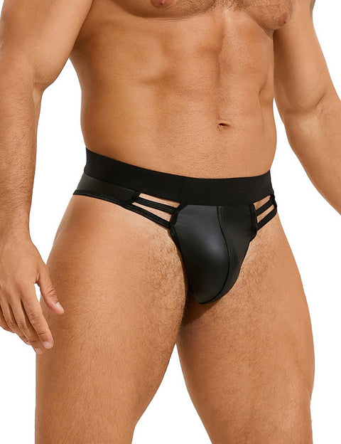 Faux Leather Hollow Out Men's Undie MP291-1 Black M