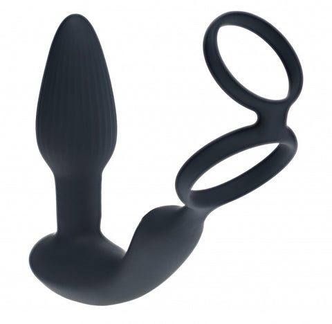 Levelz Dual Vibrating Remote Control & Rotating Beads Silicone Prostate Stimulator with Cock & Ball Rings