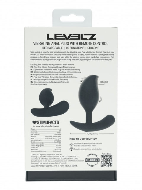 Levelz Remote Control Vibrating Liquid Silicone Anal Plug Black