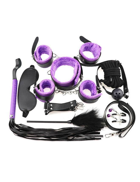 Faux Leather Ten Piece Bondage Set C80719-3 Purple