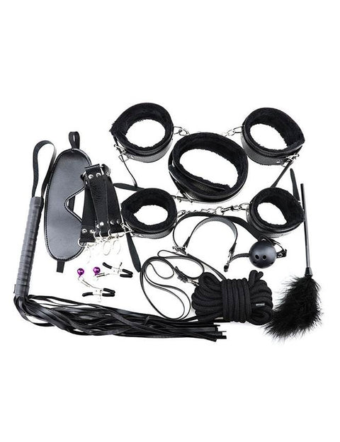 Faux Leather Ten Piece Bondage Set C80719-1 Black