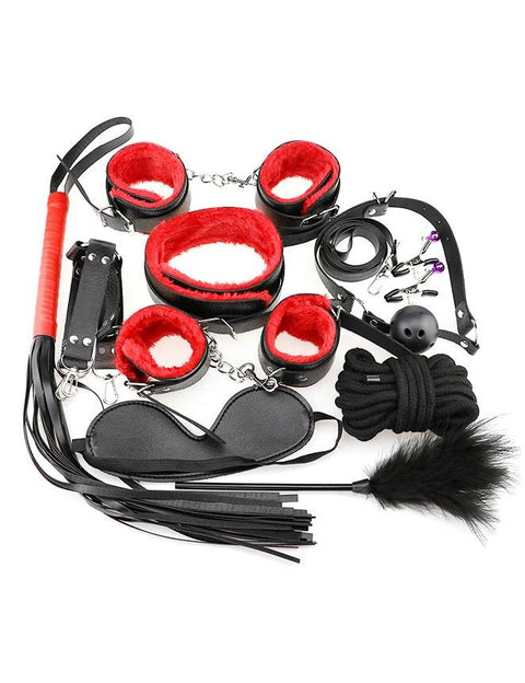 Faux Leather Ten Piece Bondage Set C80719-2 Red/Black