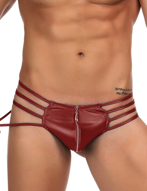 Mens Synthetic Leather Sexy Zipper Undies MP068-3 Red L