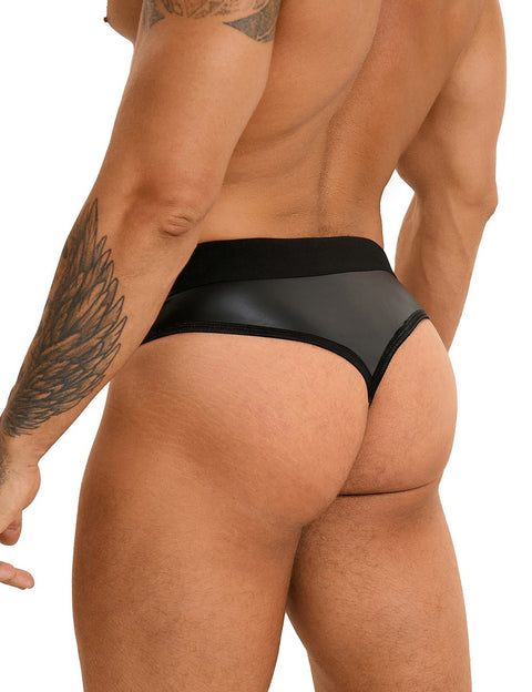 Faux Leather Hollow Out Men's Undie MP291-1 Black M