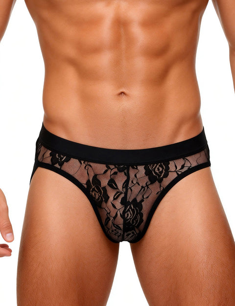 Lace See Through Mens Jockstrap Undie MP307-1 Black L