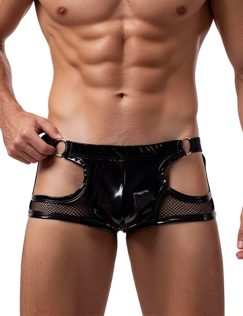 Faux Leather & Mesh Sexy Low Waist Mens Jockstrap MP305-1 Black S