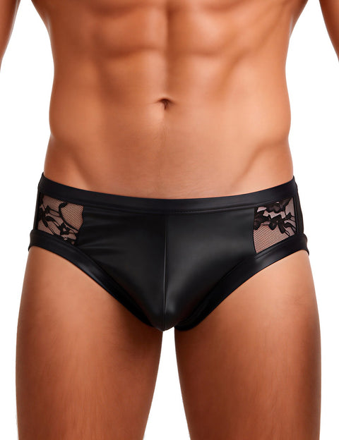 Leather Look Low Rise Sexy Briefs MP052 Black M
