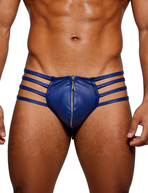 Mens Synthetic Leather Sexy Zipper Undies MP068-2 Blue S