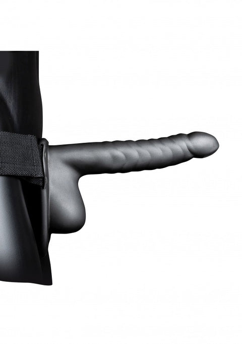 Ouch Ribbed Hollow Strap-On w/Balls 8" Grey