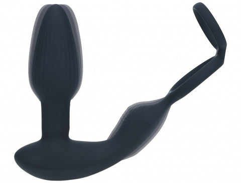 Levelz Dual Vibrating Remote Control & Rotating Beads Silicone Prostate Stimulator with Cock & Ball Rings