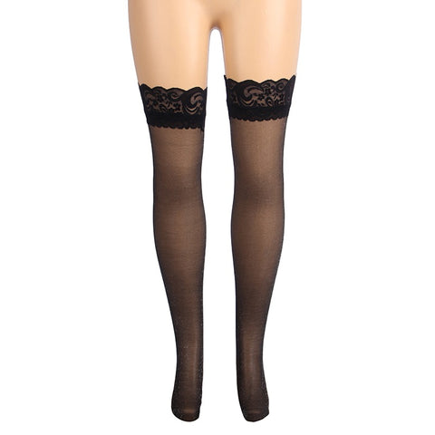 Sexy Lace Pearlescent Stockings With Silicone Straps H3571 Black 3XL/5XL
