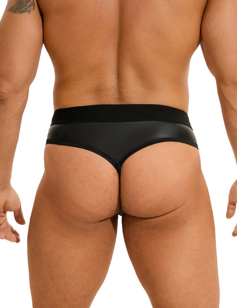 Faux Leather Hollow Out Men's Undie MP291-1 Black M