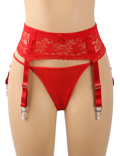 Sexy Lace Metal Clips Garter Panty P5258-3 Red 3XL/4XL
