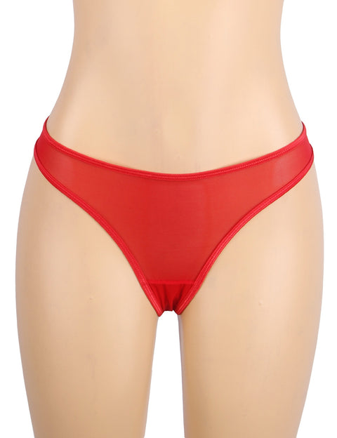 Sexy Lace Metal Clips Garter & Panty P5253-2 Red M/L