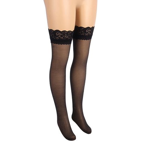 Sexy Lace Pearlescent Stockings With Silicone Straps H3571 Black 3XL/5XL