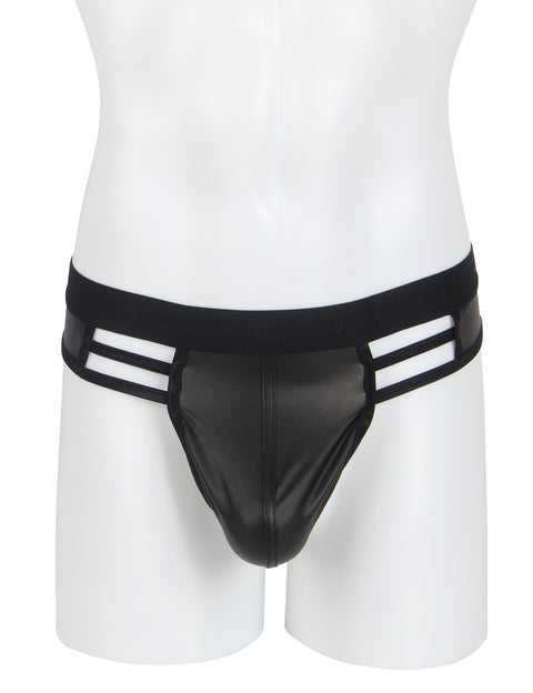 Faux Leather Hollow Out Men's Undie MP291-1 Black M
