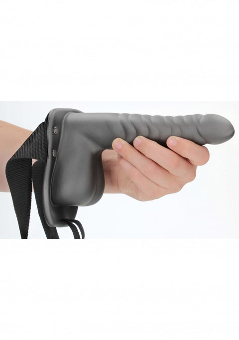 Ouch Ribbed Hollow Strap-On w/Balls 8" Grey