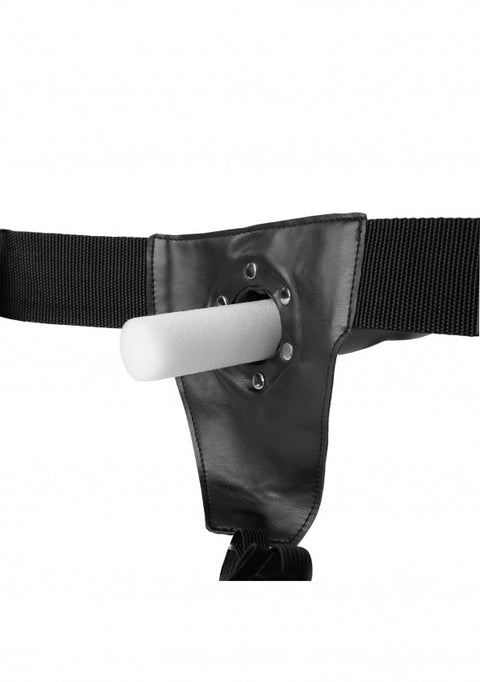 Ouch Ribbed Hollow Strap-On w/Balls 8" Black