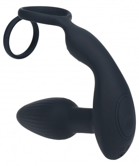 Levelz Dual Vibrating Remote Control & Rotating Beads Silicone Prostate Stimulator with Cock & Ball Rings