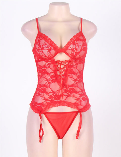 Lace Round Open Back Teddy R76006 Red S/M