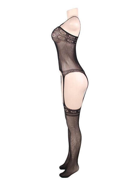 Heart Cut Out Suspender Bodystocking H3114 Black XS-M