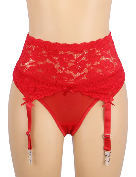 Sexy Lace Metal Clips Garter & Panty P5253-2 Red M/L