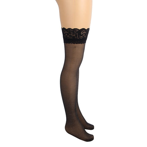 Sexy Lace Pearlescent Stockings With Silicone Straps H3571 Black 3XL/5XL